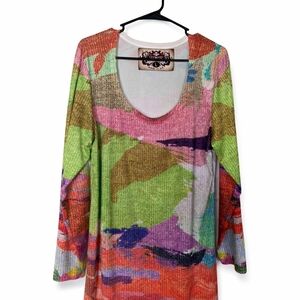 Jamma Made in LA Abstract Colorful  Top Size L • Breathable Stretchy BV